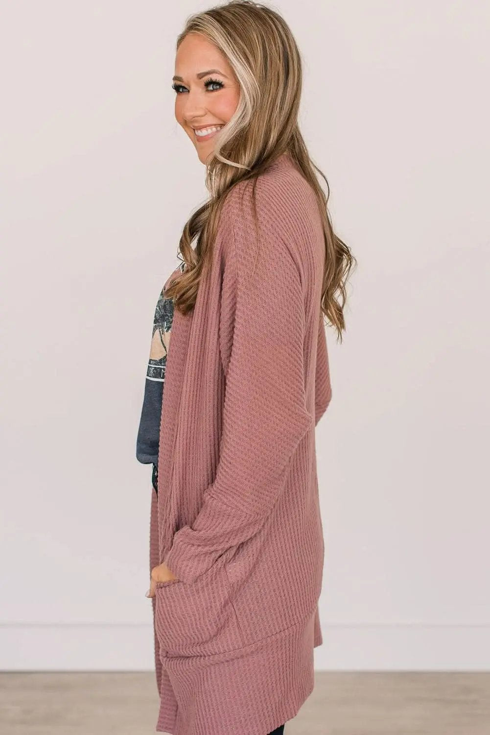 Mineral red waffle knit cardigan - Love Salve